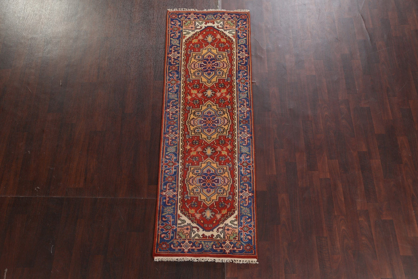 Red Wool Heriz Serapi Oriental Runner Rug 3x8