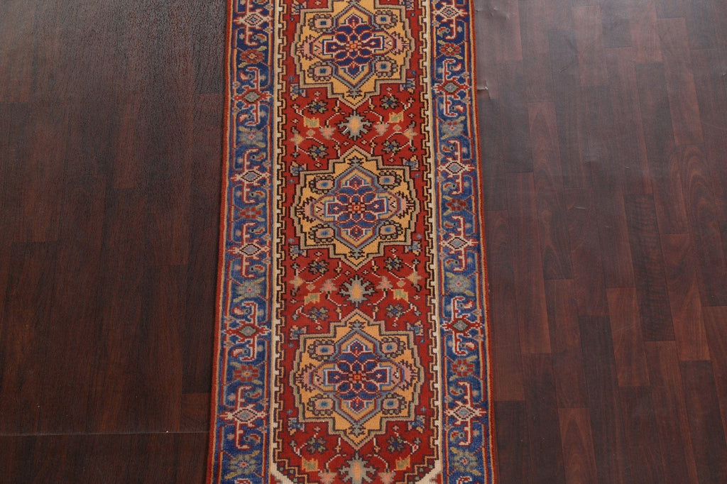 Red Wool Heriz Serapi Oriental Runner Rug 3x8