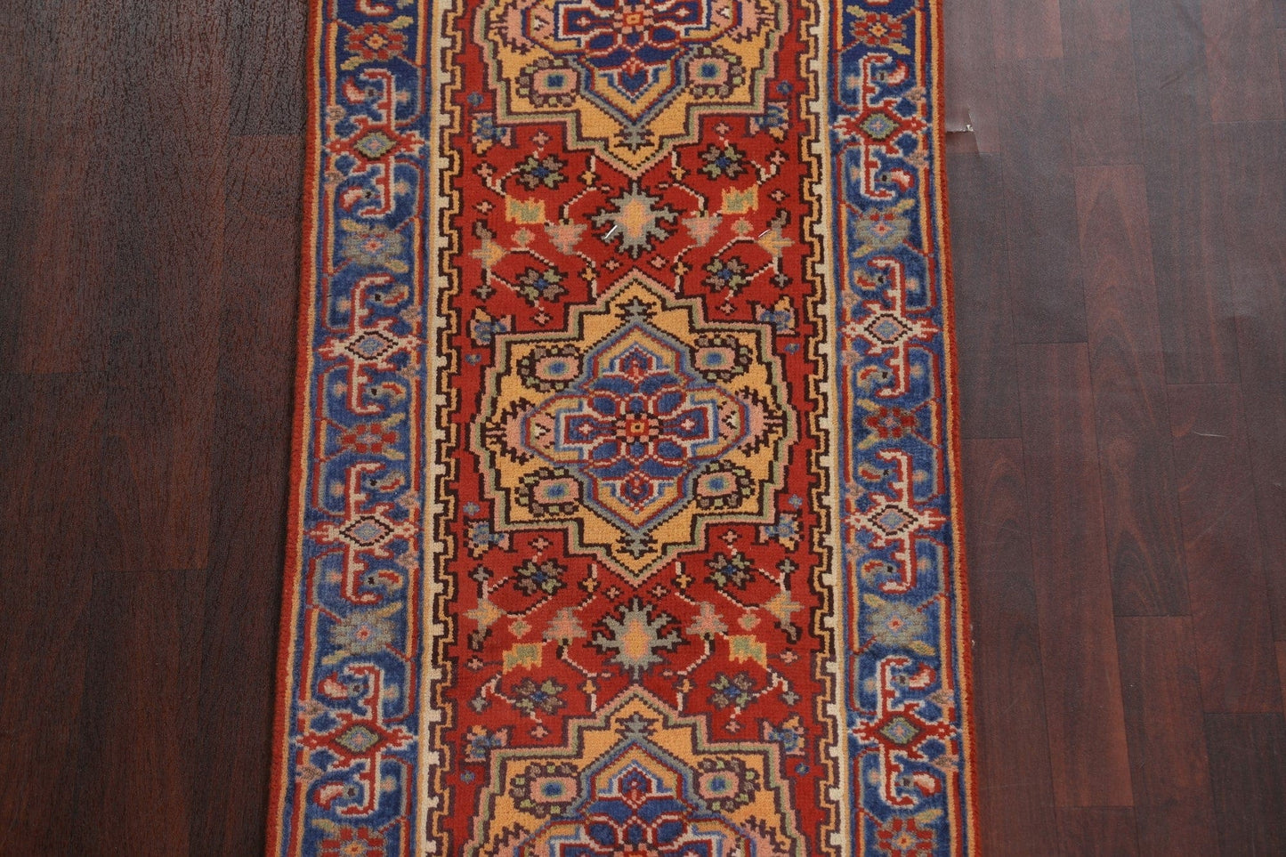 Red Wool Heriz Serapi Oriental Runner Rug 3x8