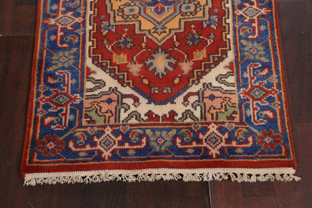 Red Wool Heriz Serapi Oriental Runner Rug 3x8