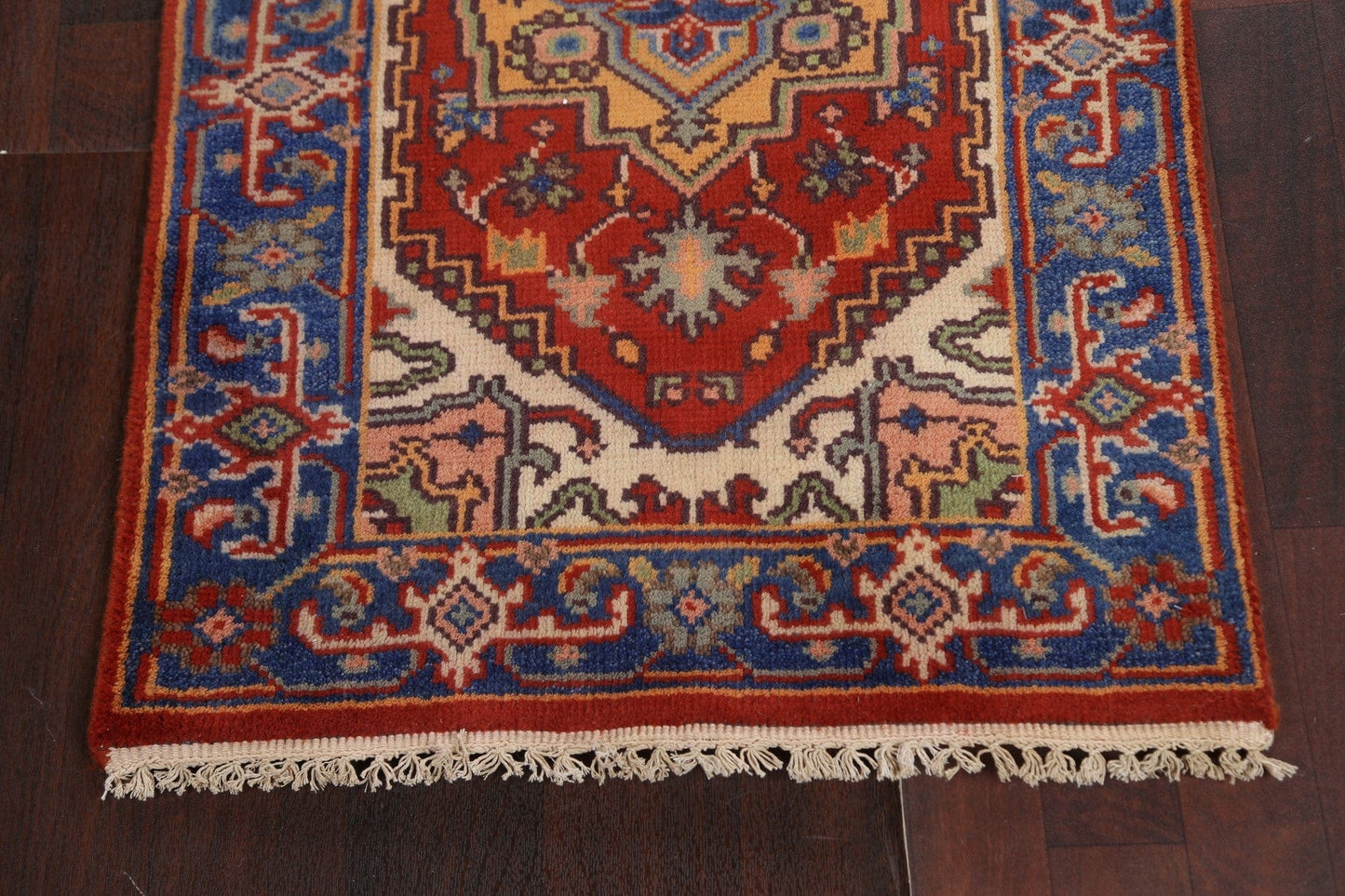 Red Wool Heriz Serapi Oriental Runner Rug 3x8