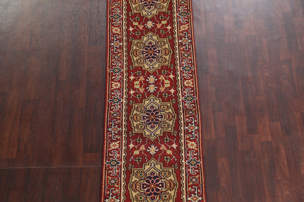 Handmade Red Heriz Serapi Oriental Runner Rug 3x10