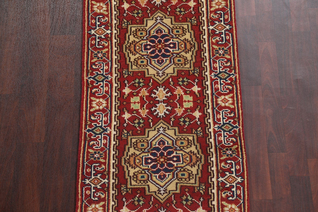 Handmade Red Heriz Serapi Oriental Runner Rug 3x10