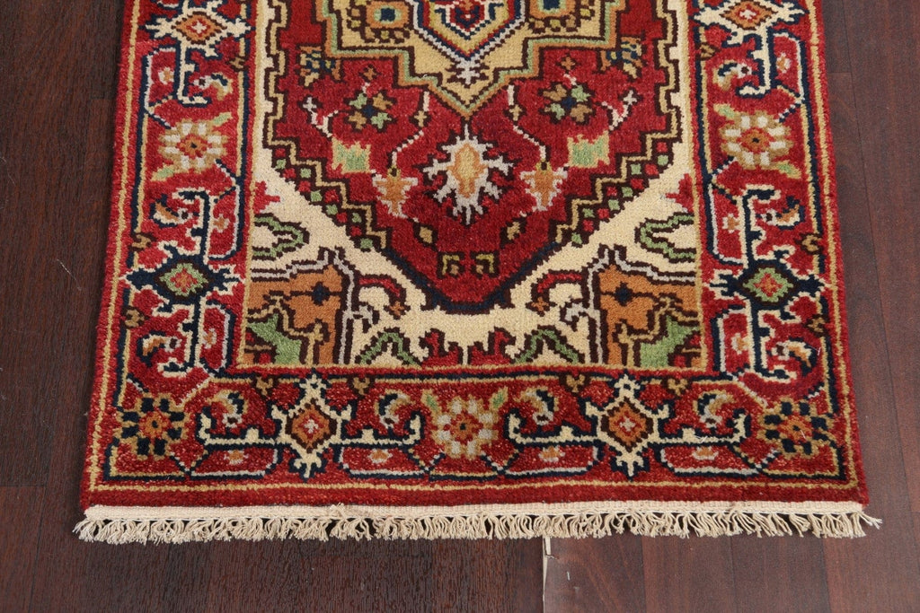 Handmade Red Heriz Serapi Oriental Runner Rug 3x10