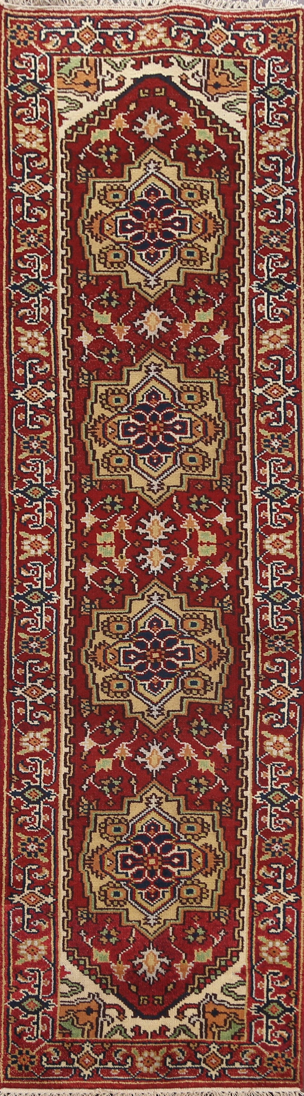 Handmade Red Heriz Serapi Oriental Runner Rug 3x10