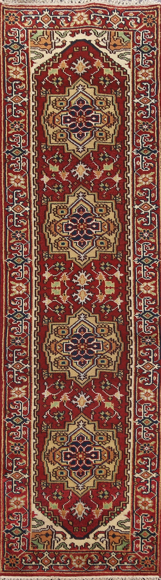 Handmade Red Heriz Serapi Oriental Runner Rug 3x10