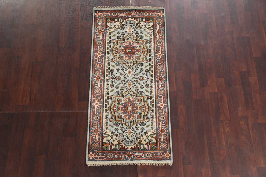 Light Blue Handmade Heriz Serapi Oriental Wool Rug 3x6