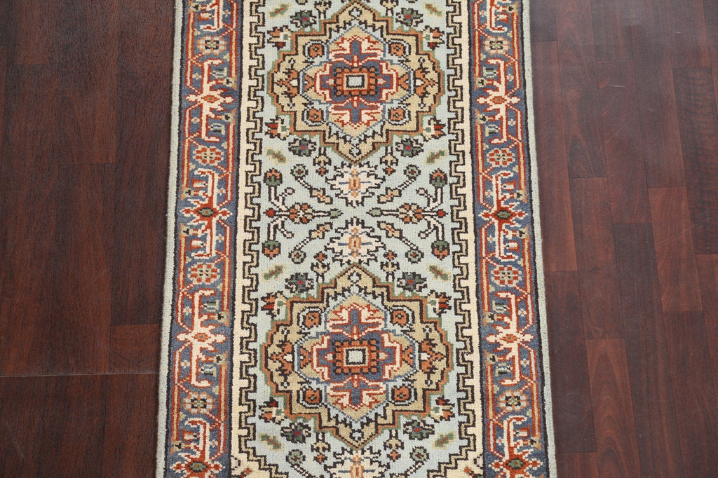 Light Blue Handmade Heriz Serapi Oriental Wool Rug 3x6