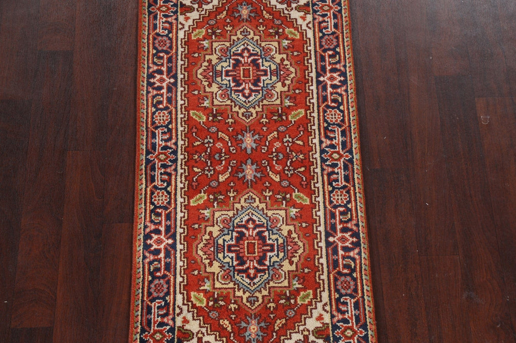 Red Hand-Knotted Heriz Serapi Wool Oriental Rug 3x6