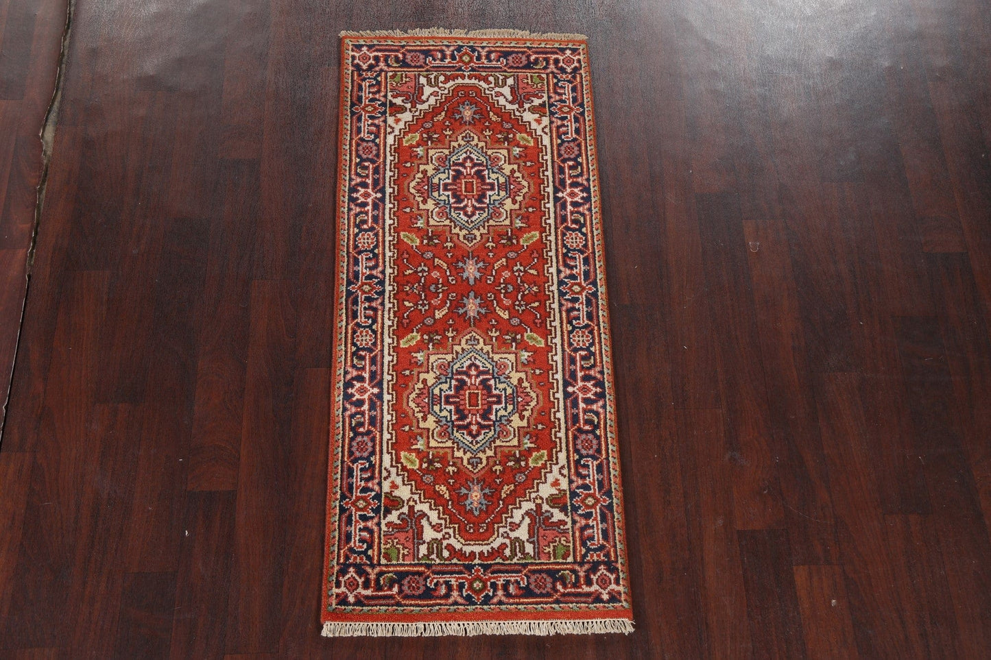 Red Hand-Knotted Heriz Serapi Wool Oriental Rug 3x6