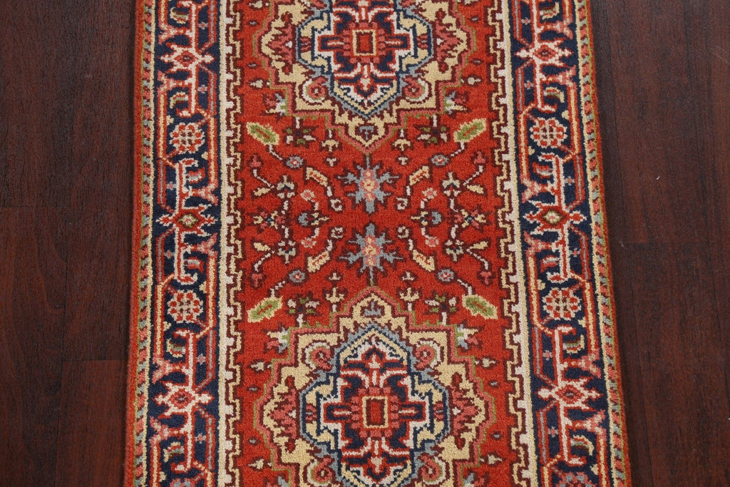 Red Hand-Knotted Heriz Serapi Wool Oriental Rug 3x6