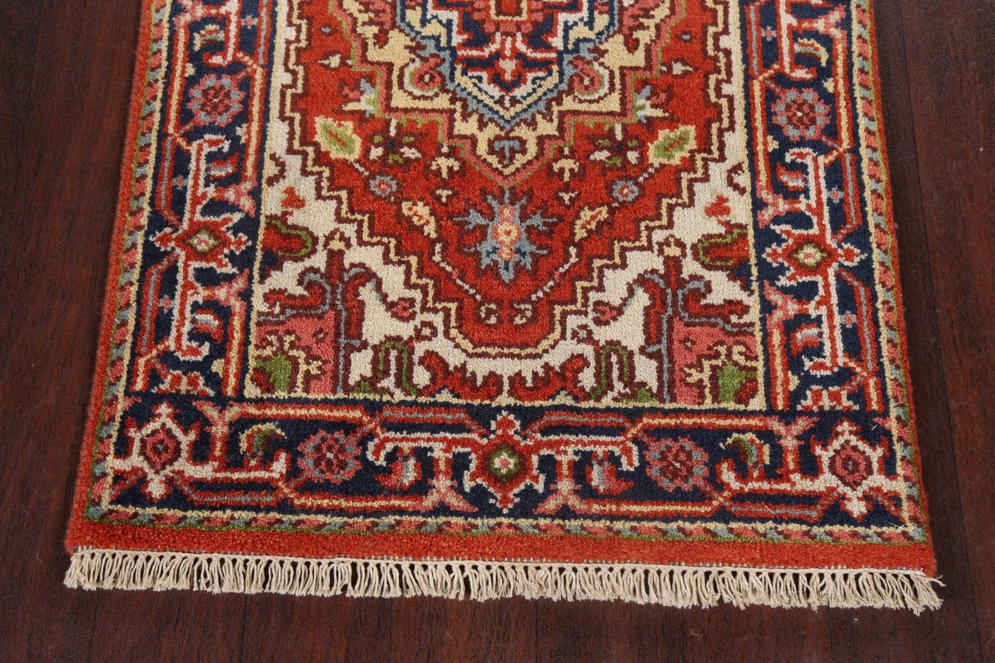 Red Hand-Knotted Heriz Serapi Wool Oriental Rug 3x6