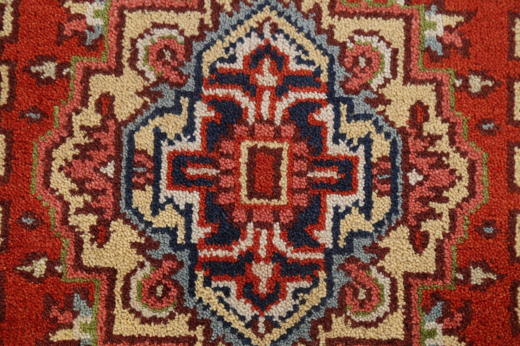 Red Hand-Knotted Heriz Serapi Wool Oriental Rug 3x6