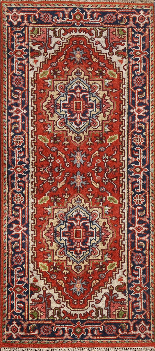 Red Hand-Knotted Heriz Serapi Wool Oriental Rug 3x6