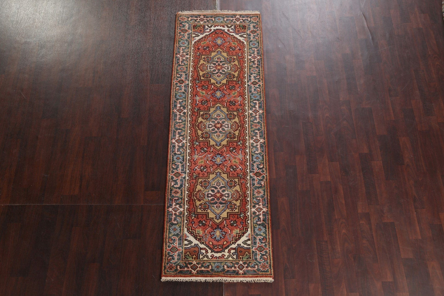 Wool Handmade Heriz Serapi Oriental Runner Rug 3x8