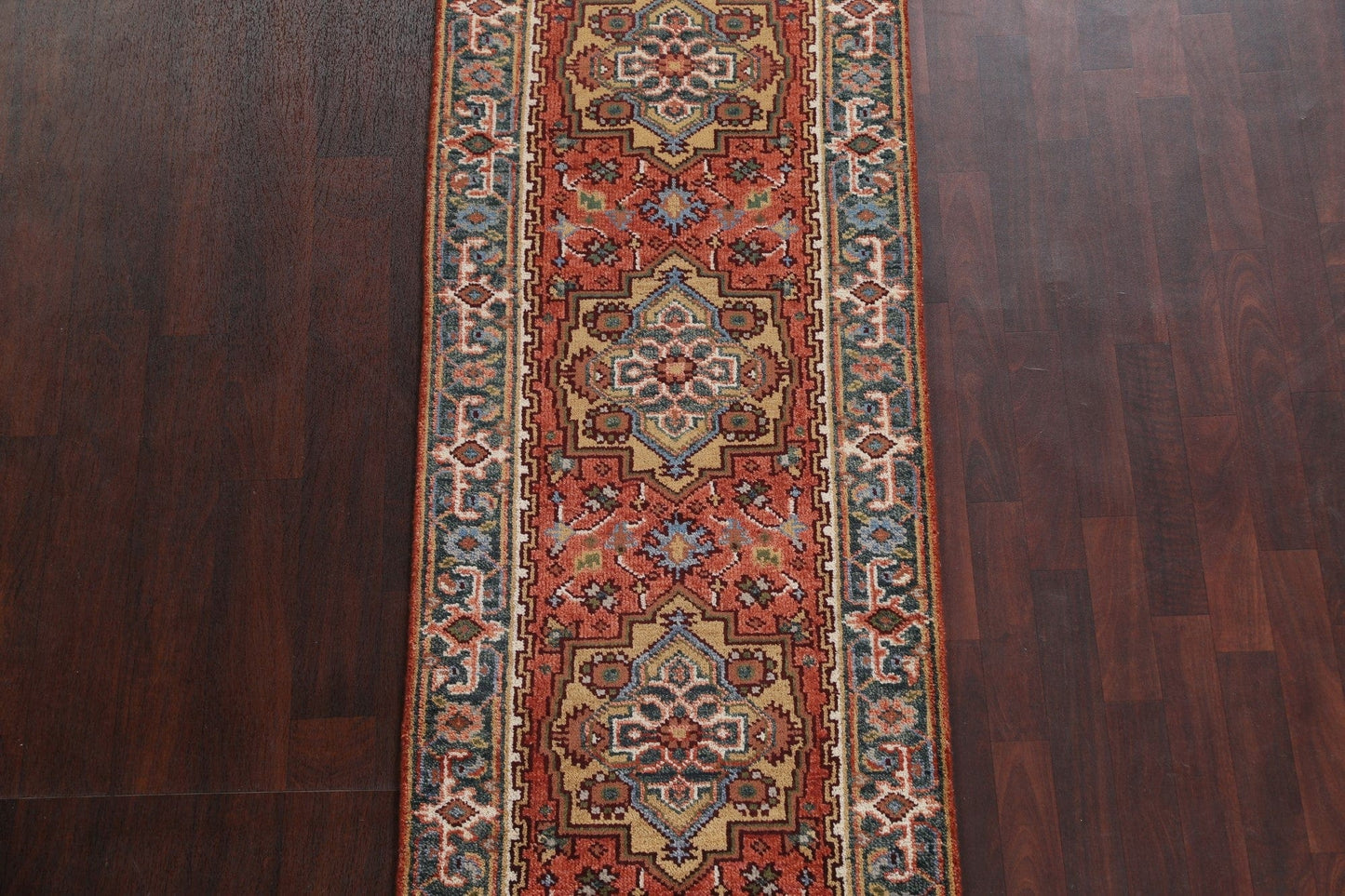 Wool Handmade Heriz Serapi Oriental Runner Rug 3x8