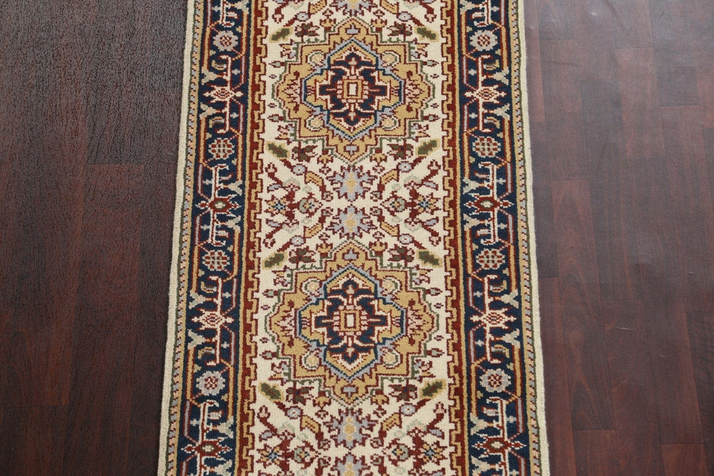 Hand-Knotted Heriz Serapi Oriental Runner Rug 3x10