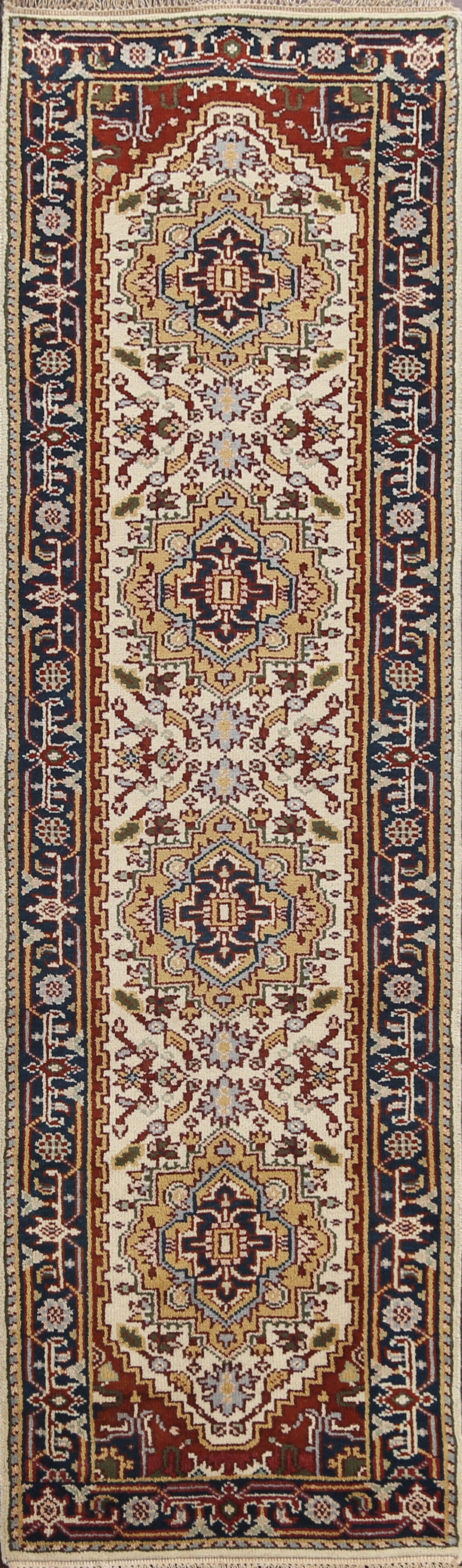 Hand-Knotted Heriz Serapi Oriental Runner Rug 3x10