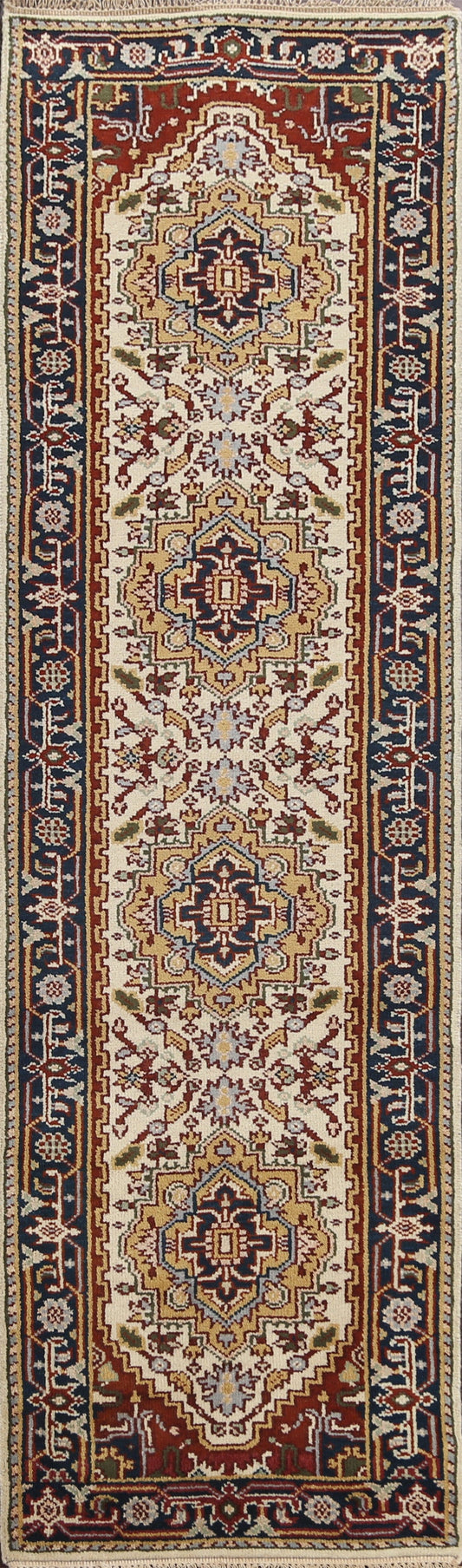 Hand-Knotted Heriz Serapi Oriental Runner Rug 3x10