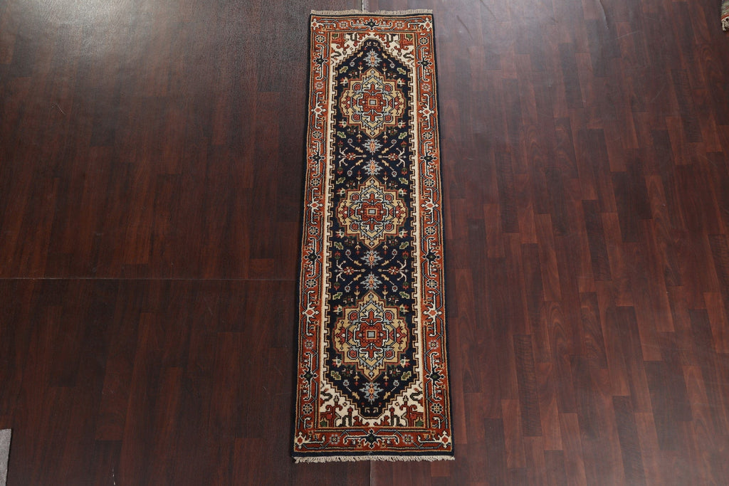 Navy Blue Heriz Serapi Oriental Runner Rug 2x8