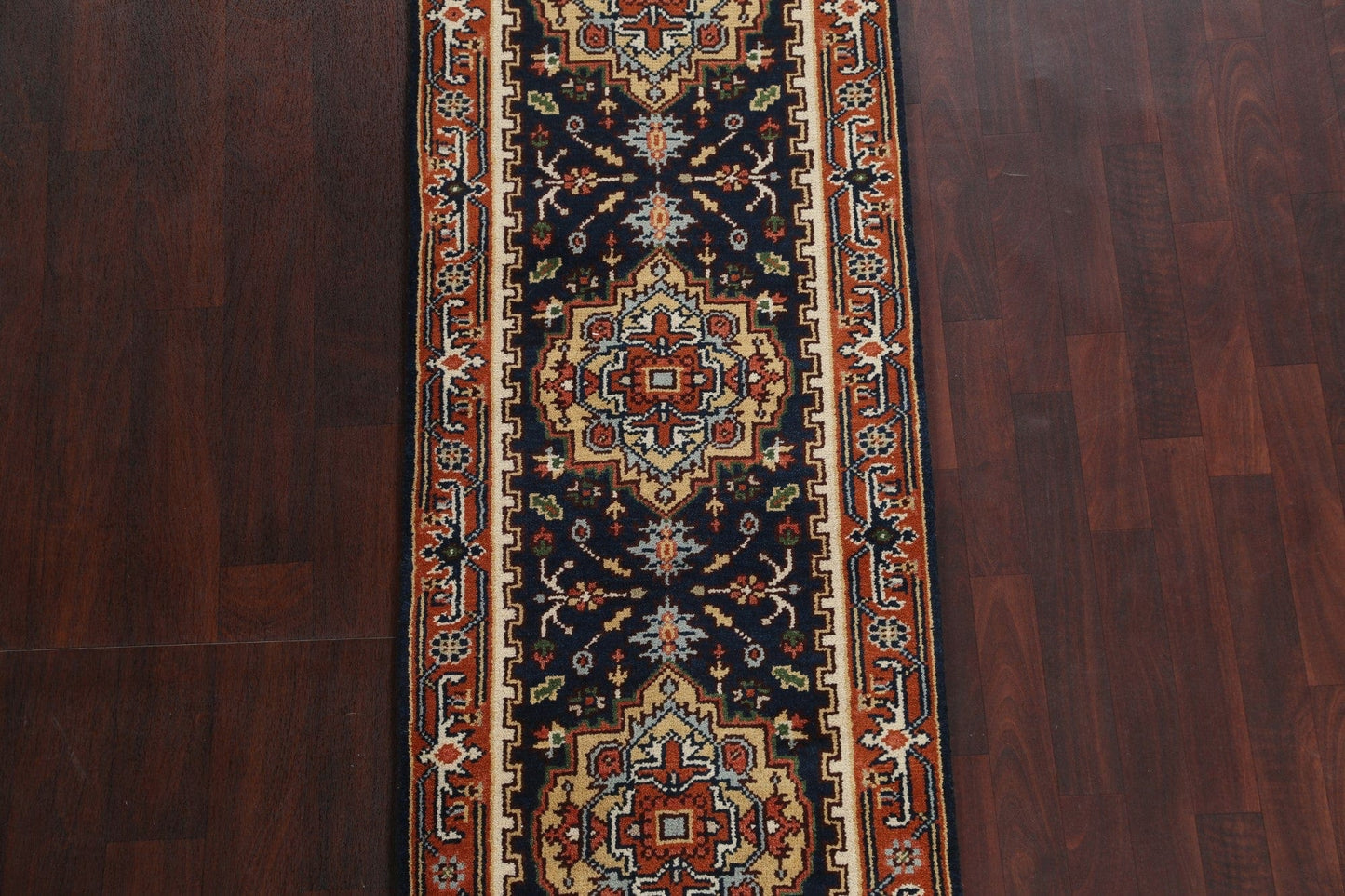 Navy Blue Heriz Serapi Oriental Runner Rug 2x8