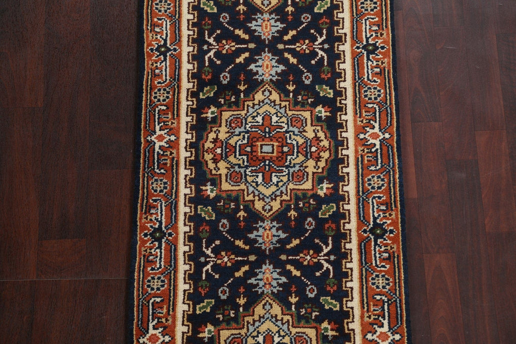 Navy Blue Heriz Serapi Oriental Runner Rug 2x8