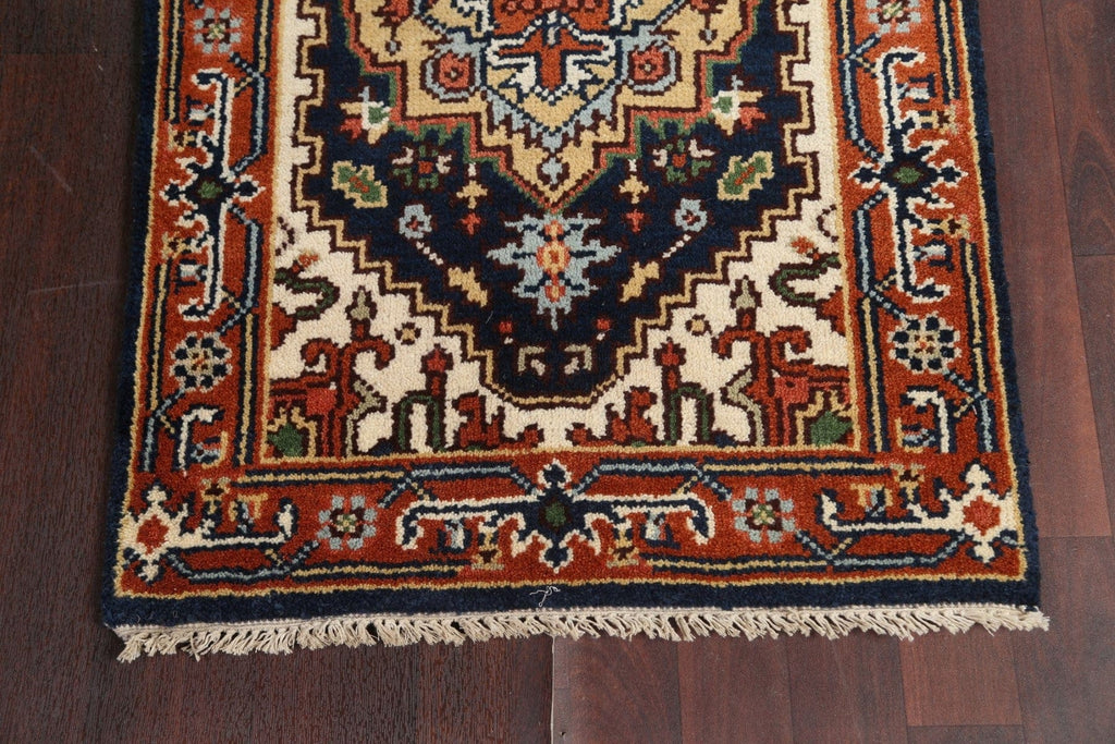 Navy Blue Heriz Serapi Oriental Runner Rug 2x8