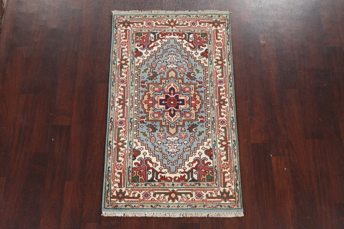 Light Blue Geometric Heriz Serapi Oriental Wool Rug 3x5