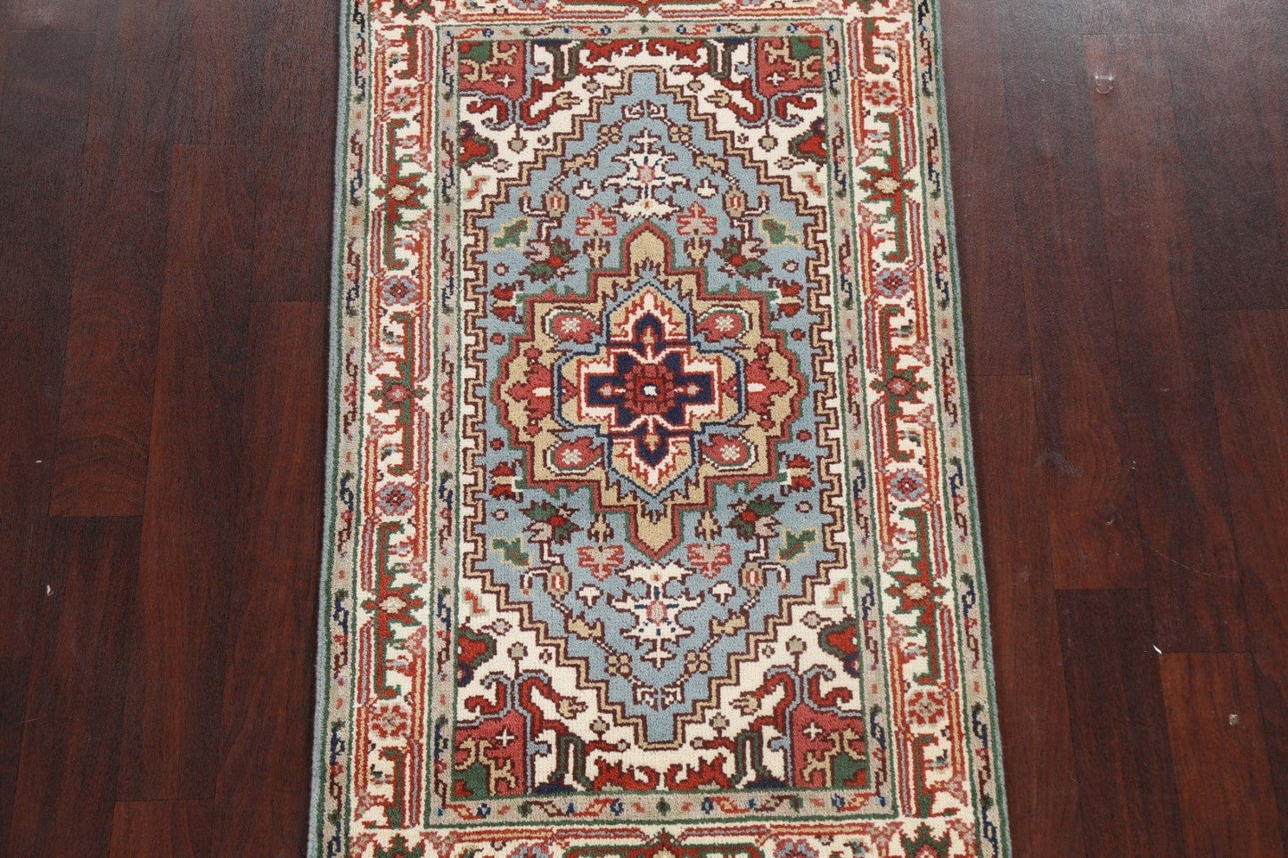 Light Blue Geometric Heriz Serapi Oriental Wool Rug 3x5