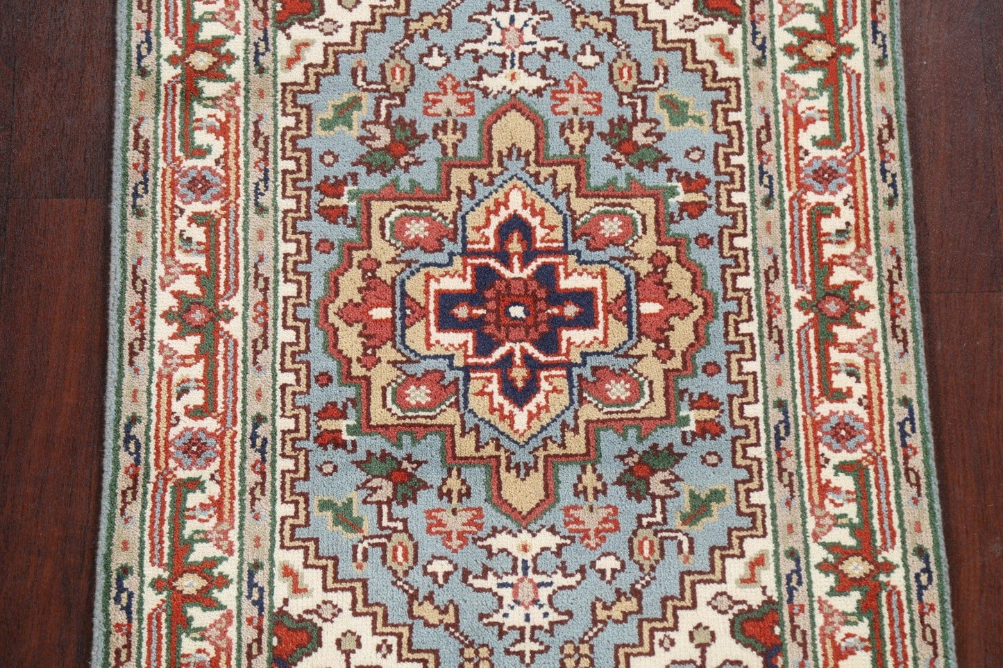 Light Blue Geometric Heriz Serapi Oriental Wool Rug 3x5