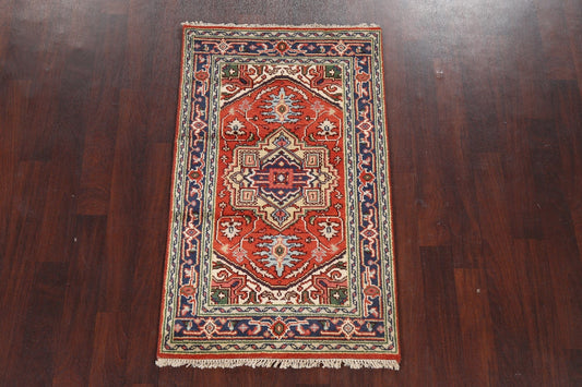 Red Geometric Heriz Serapi Oriental Wool Rug 3x5