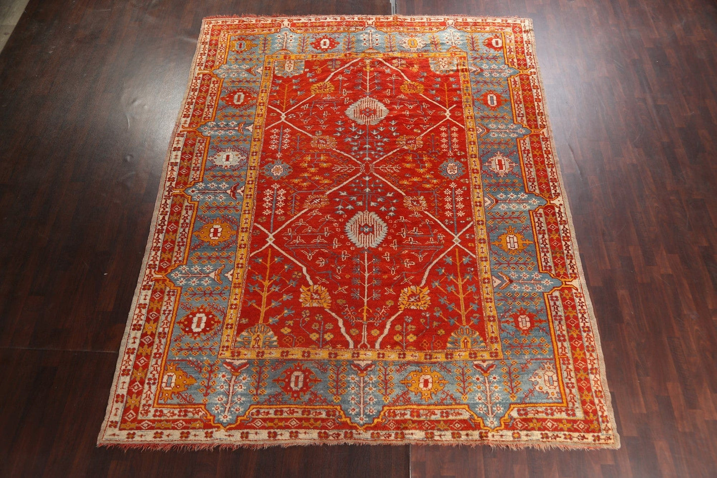 Pre-1900 Antique Vegetable Dye Oushak Angora Turkish Rug 10x13