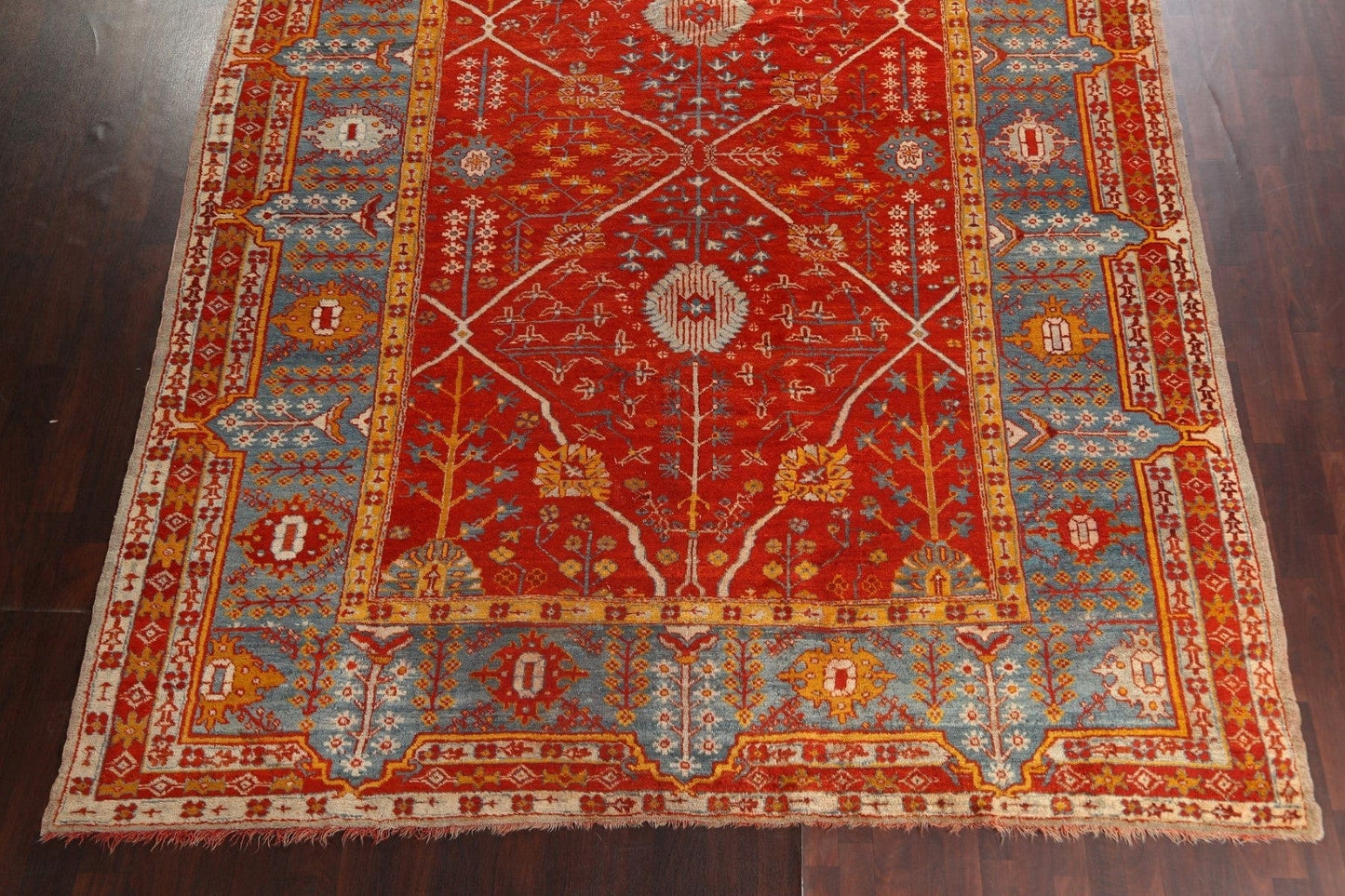 Pre-1900 Antique Vegetable Dye Oushak Angora Turkish Rug 10x13