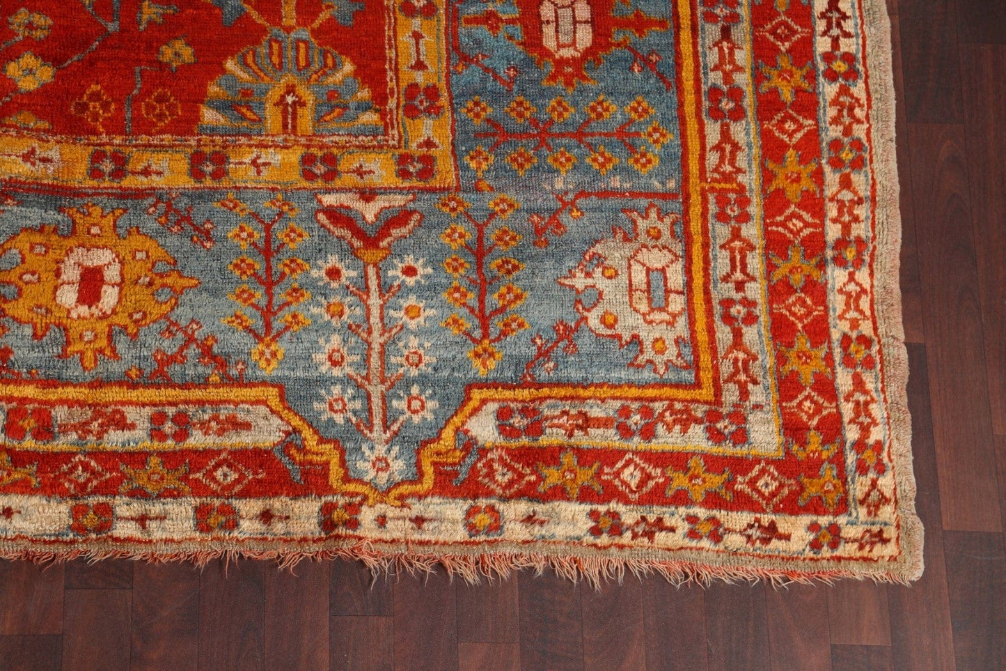 Pre-1900 Antique Vegetable Dye Oushak Angora Turkish Rug 10x13