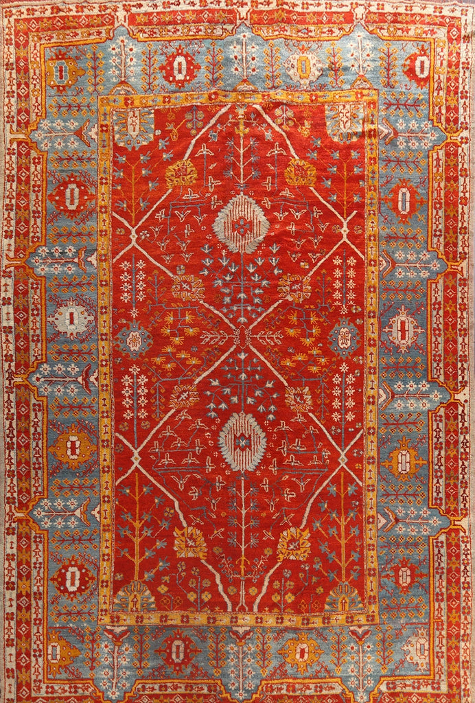 Pre-1900 Antique Vegetable Dye Oushak Angora Turkish Rug 10x13