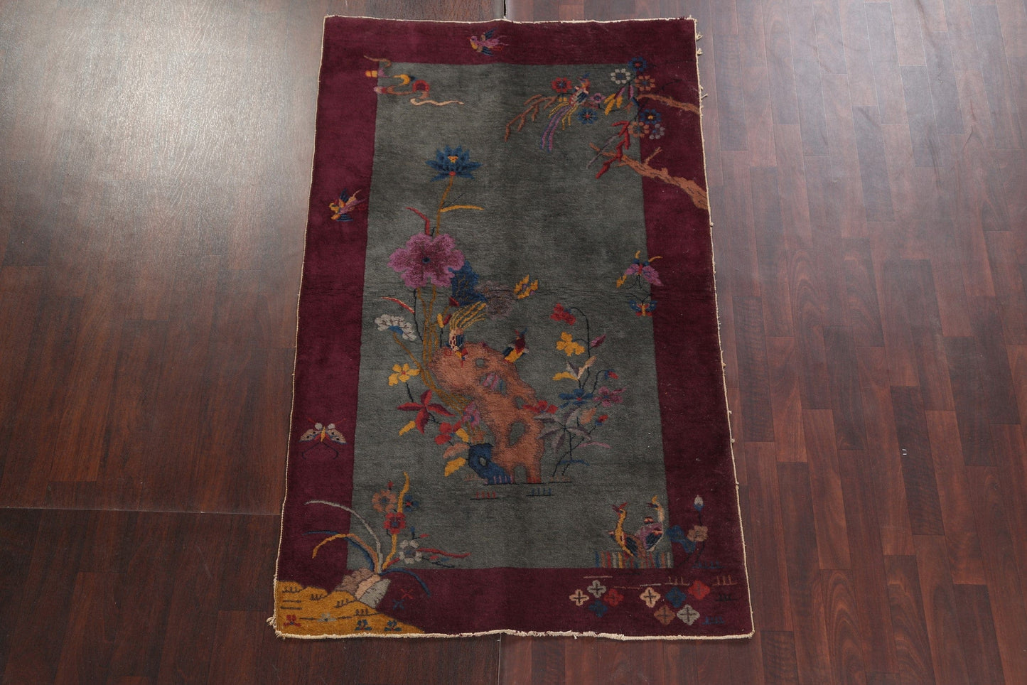 Vegetable Dye Wool Art Deco Oriental Area Rug 4x7