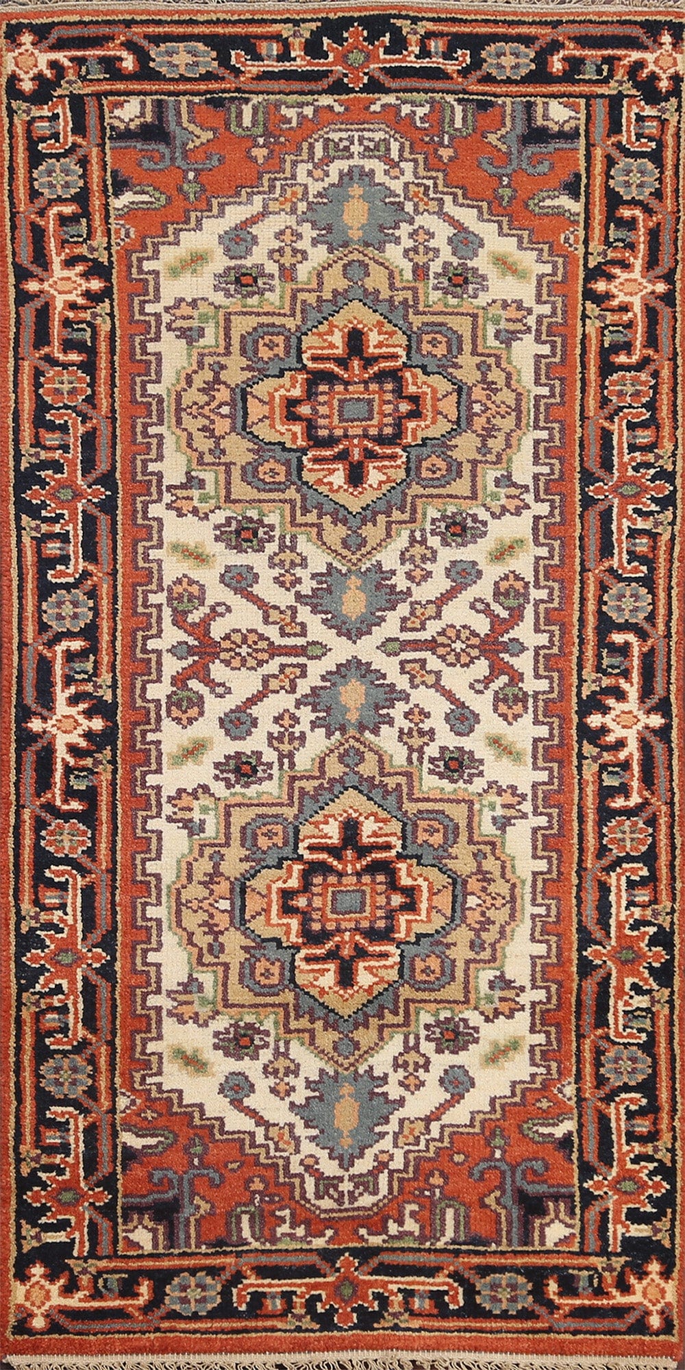 Ivory Wool Heriz Serapi Oriental Runner Rug 2x6