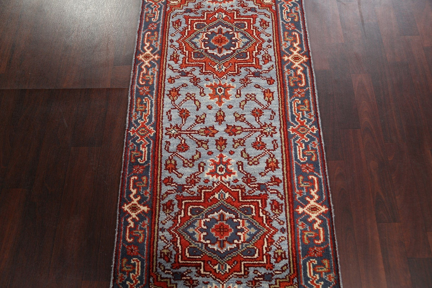 Light Blue/ Red Heriz Serapi Oriental Wool Rug 3x6