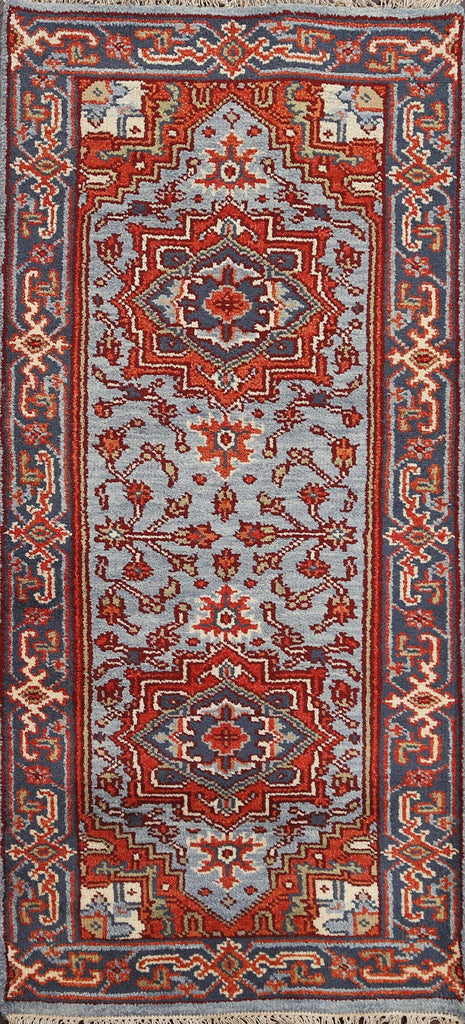 Light Blue/ Red Heriz Serapi Oriental Wool Rug 3x6