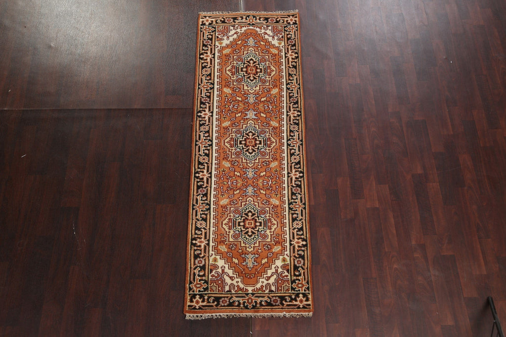 Orange Wool Heriz Serapi Oriental Runner Rug 3x8