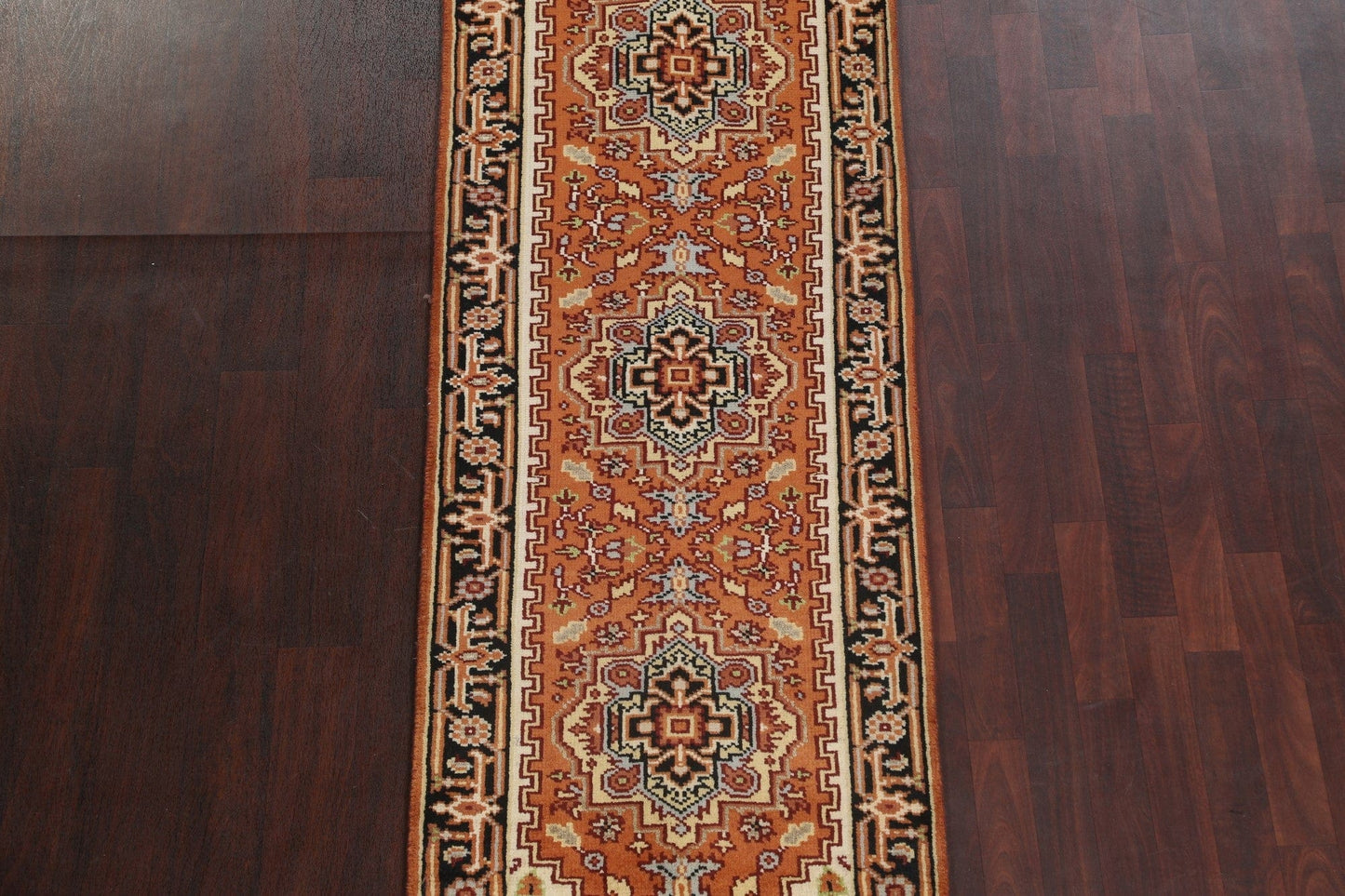 Orange Wool Heriz Serapi Oriental Runner Rug 3x8