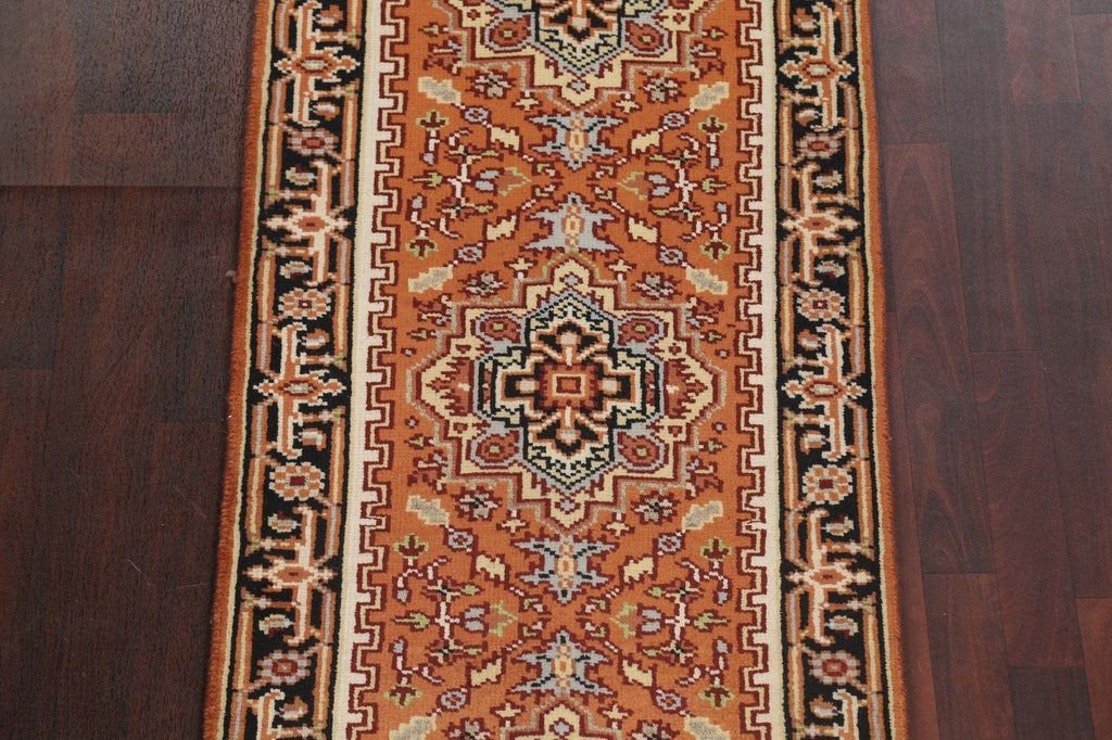 Orange Wool Heriz Serapi Oriental Runner Rug 3x8