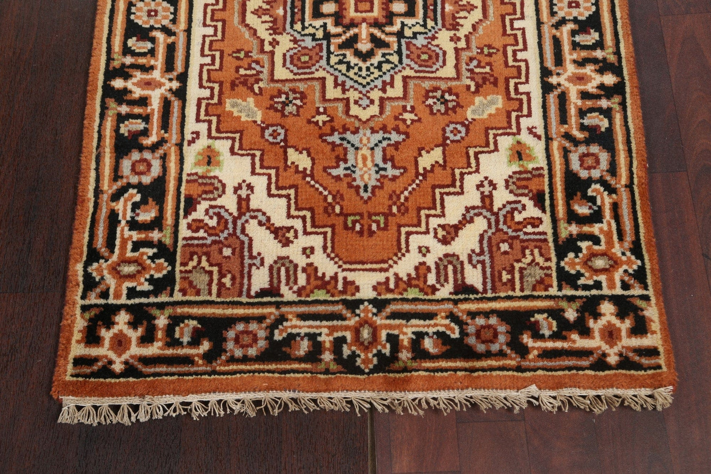 Orange Wool Heriz Serapi Oriental Runner Rug 3x8