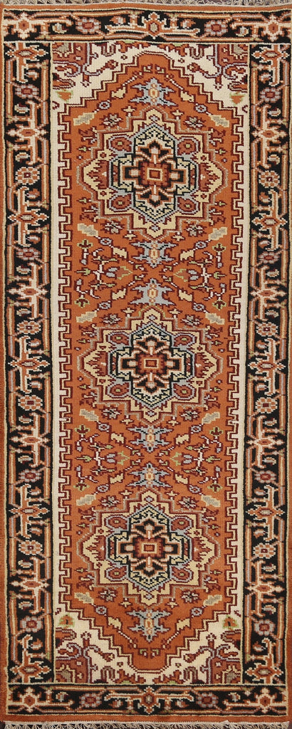 Orange Wool Heriz Serapi Oriental Runner Rug 3x8