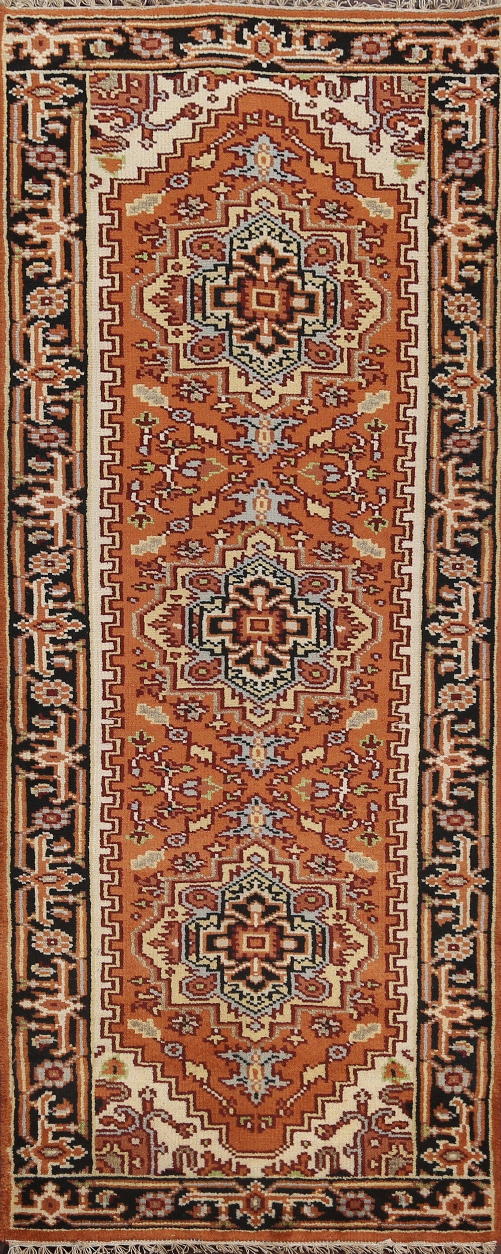 Orange Wool Heriz Serapi Oriental Runner Rug 3x8