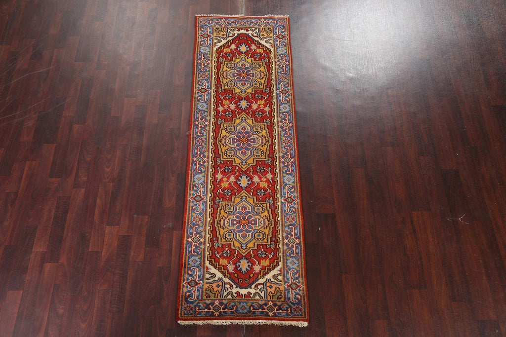 Hand-Knotted Red Heriz Serapi Oriental Runner Rug 3x8