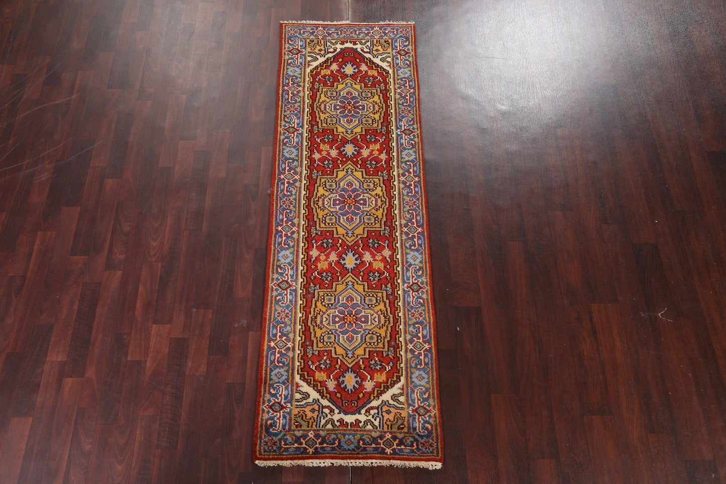 Hand-Knotted Red Heriz Serapi Oriental Runner Rug 3x8