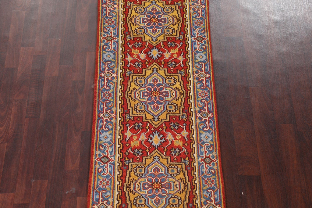 Hand-Knotted Red Heriz Serapi Oriental Runner Rug 3x8