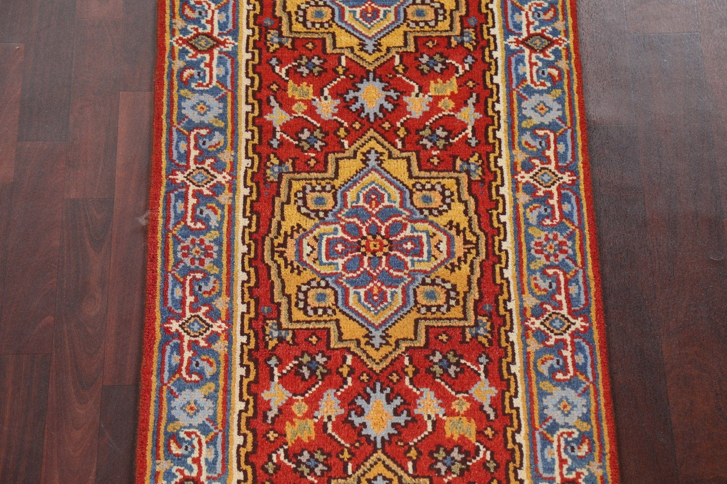 Hand-Knotted Red Heriz Serapi Oriental Runner Rug 3x8