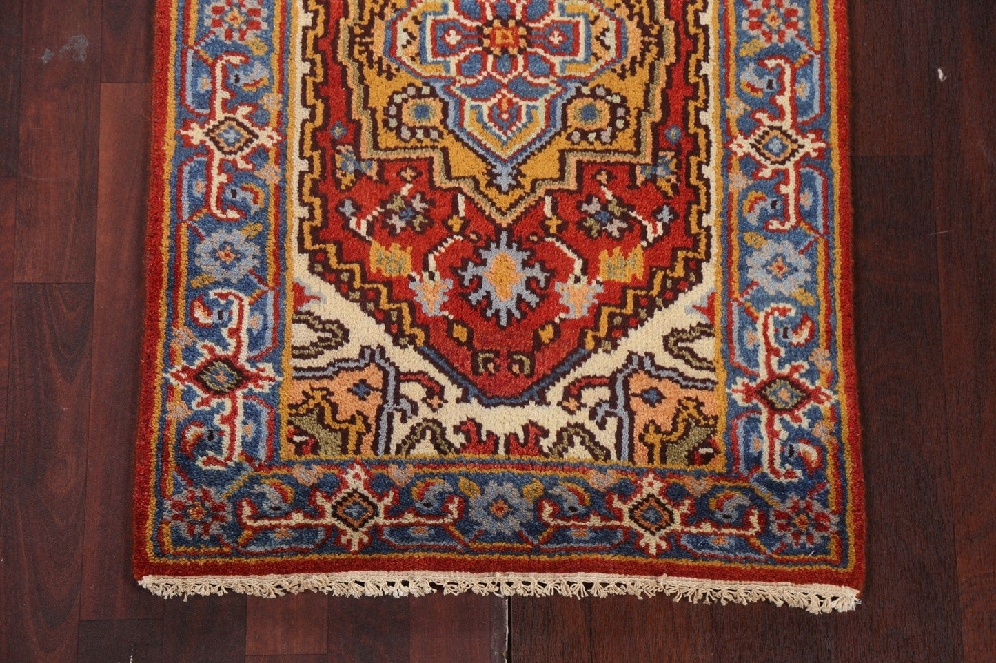 Hand-Knotted Red Heriz Serapi Oriental Runner Rug 3x8